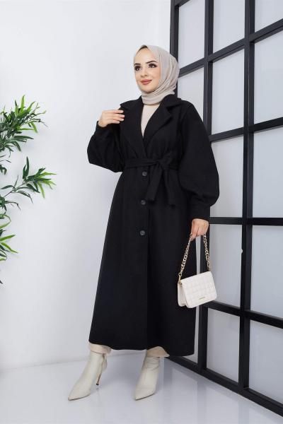 1. Kalite Kalın Fenomen Kaşe Kaban Siyah