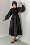 Tek Düğmeli Elbise Siyah