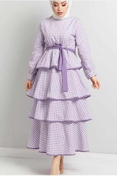 Poplin Kumaş Elbise Lila