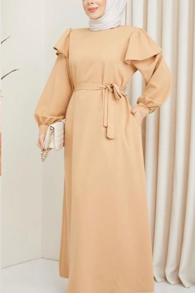 Volanlı Elbise Camel