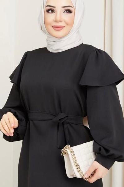 Volanlı Elbise Siyah