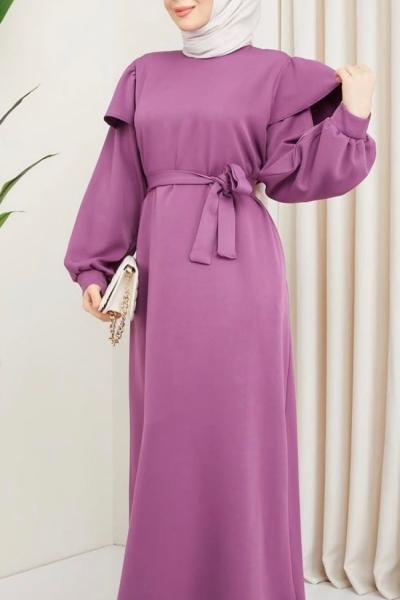 Volanlı Elbise Mor