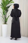 PAYET KOL DETAYLI ELBİSE SİYAH