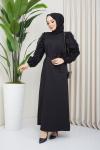 PAYET KOL DETAYLI ELBİSE SİYAH