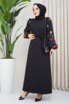 ÇİÇEK DESEN RENKLİ ELBİSE SİYAH