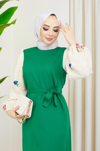 ÇİÇEK ELBİSE YEŞİL