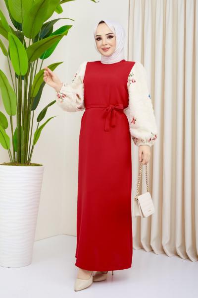 ÇİÇEK ELBİSE KIRMIZI