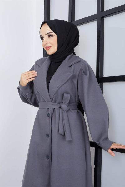 1. Kalite Kalın Fenomen Kaşe Kaban  Gri