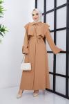 Pelerinli Ferace Elbise Camel