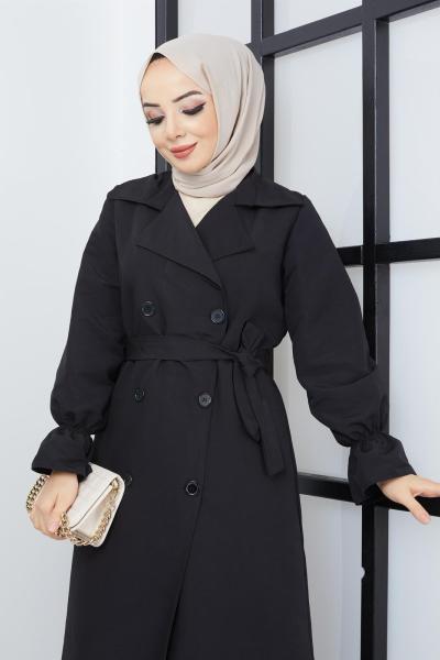 Düz Trrençkot Siyah