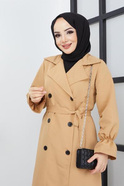 Düz Trrençkot Krem