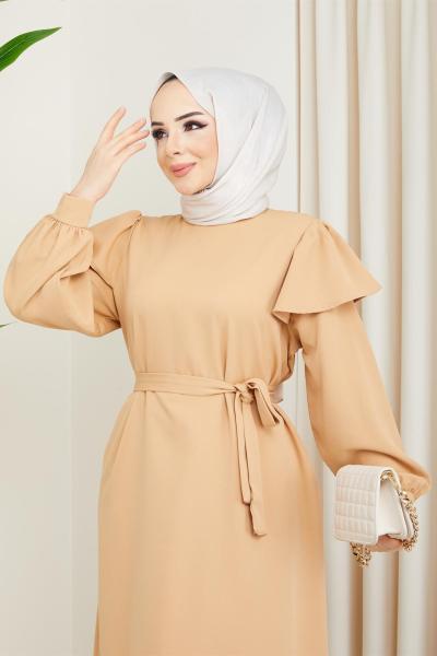 Volanlı Elbise Krem