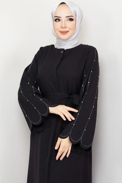 Lazer Kesim Ferace Elbise Siyah