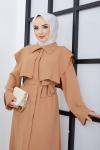 Pelerinli Ferace Elbise Camel