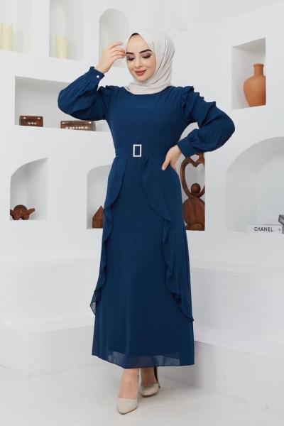 Şifon Abiye Petrol Mavisi