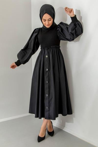 Tek Düğmeli Elbise Siyah