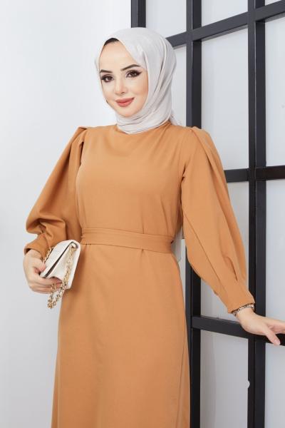 Düz Şık Elbise Camel Camel
