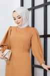 Düz Şık Elbise Camel Camel