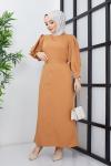 Düz Şık Elbise Camel Camel