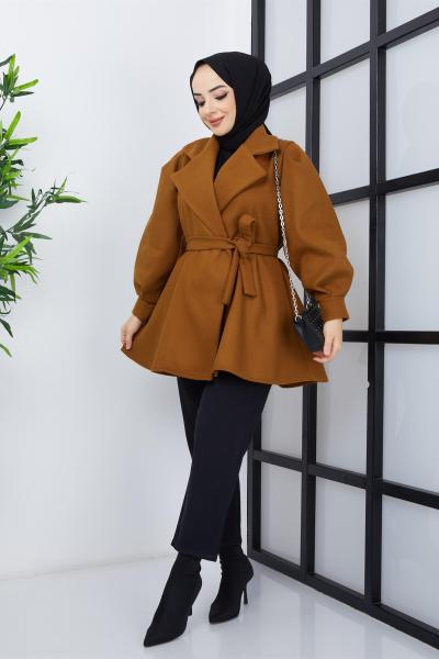 Volanlı Kaban 1. Kalite Kalın Kaşe Camel Camel