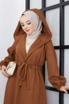 Şapkalı Kaban Camel 1. Kalite Kalın Kaşe Camel