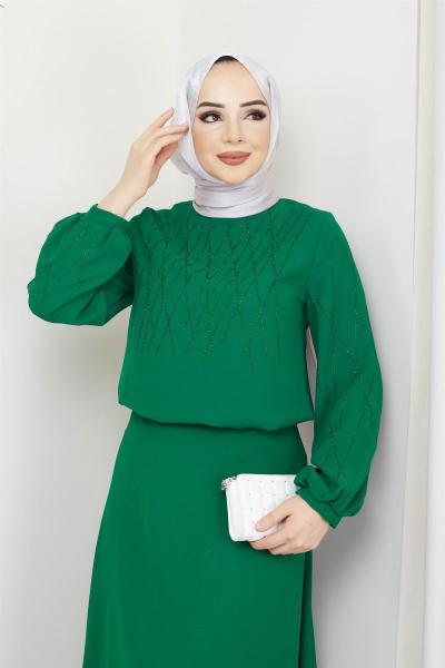 Taşlı Takım Yeşil Yeşil
