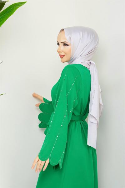 Lazer Kesim Ferace Elbise Yeşil Yeşil
