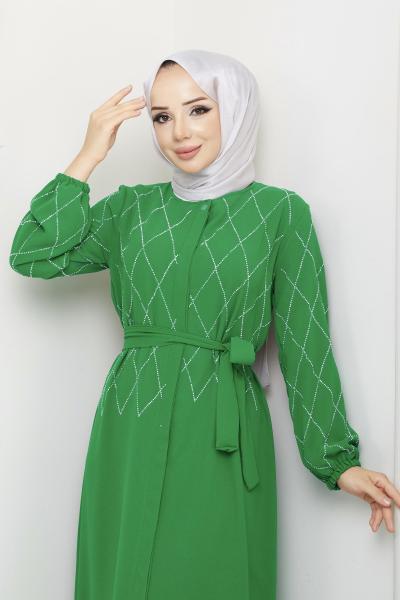 Manolya Ferace Elbise Yeşil Yeşil