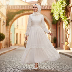 Beyaz Tesettür Elbise