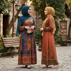 Etnik Desenli Tesettür Elbise